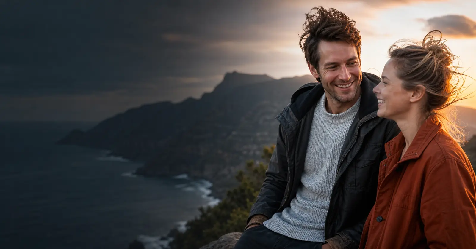 Afrikaanse dating in Gqeberha: ’n paartjie by die see teen sononder