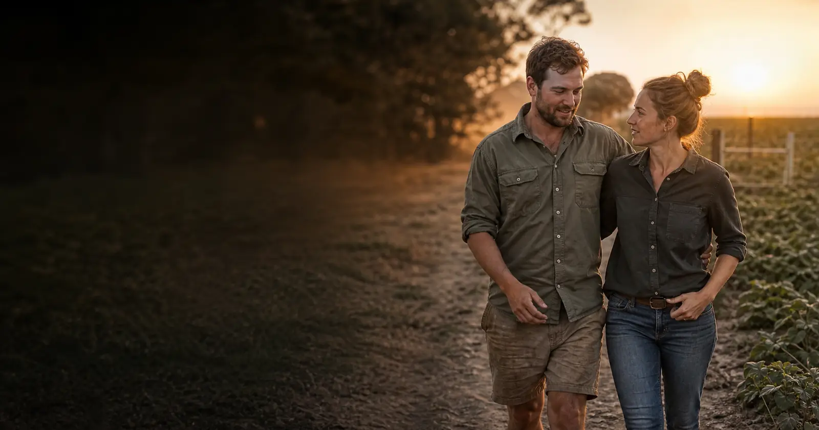 Afrikaanse dating in Bloemfontein en die Vrystaat: ’n paartjie stap saam op ’n plaas