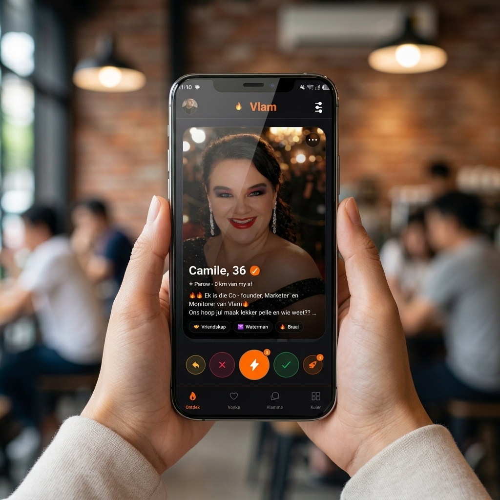 Vlam profiel swipe skerm